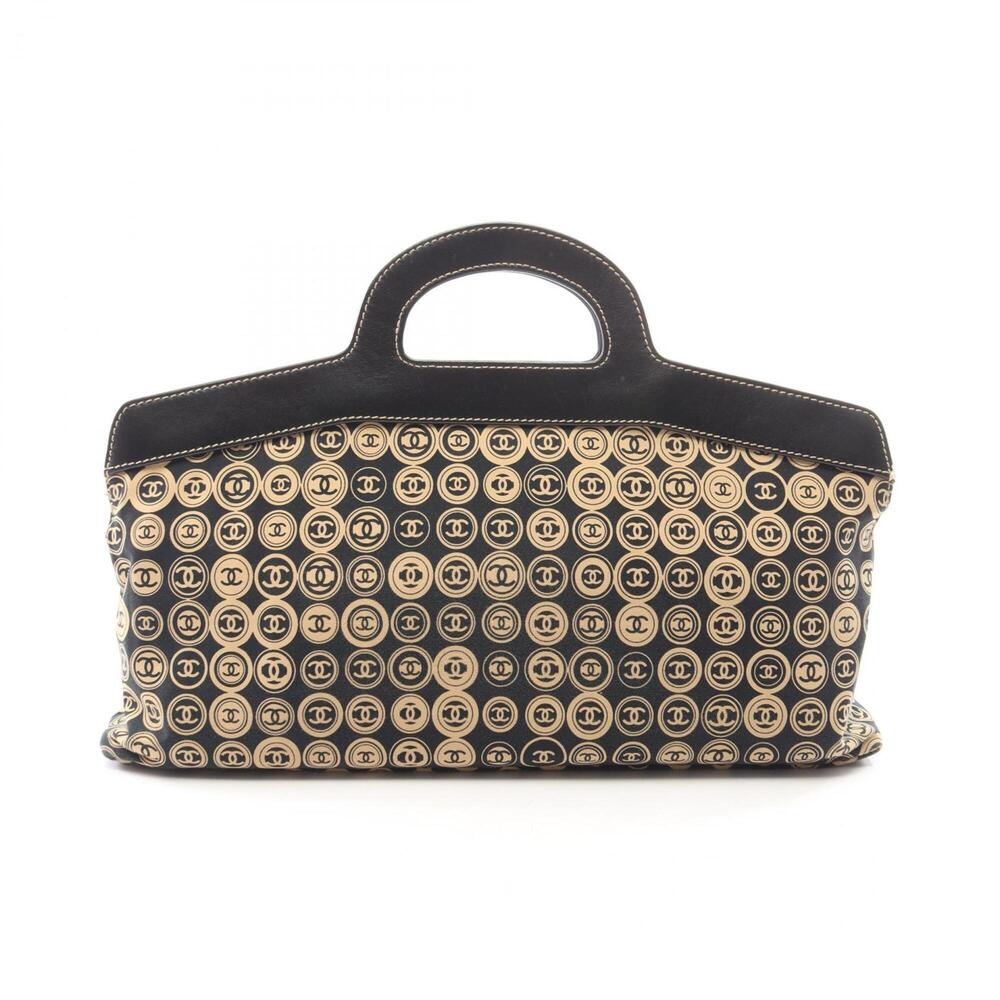 Chanel Coco Mark Handbag, Leather and Cotton, Women's, Black/Beige
